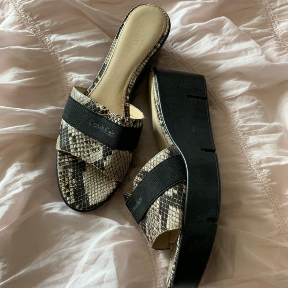 Snakeskin Calvin Klein Platform Sandals - Picture 2 of 3